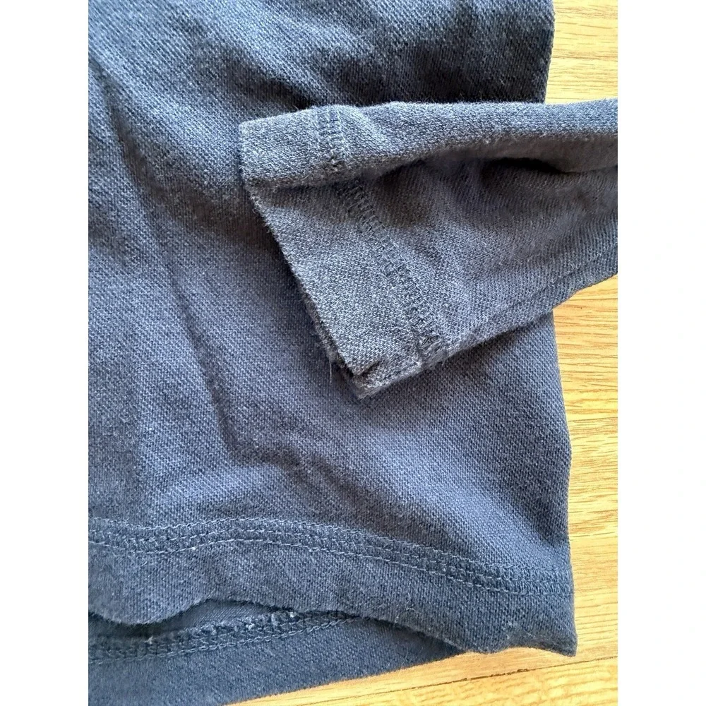 Tory Burch Navy Blue Pima Cotton Ruffle Henley LS Small Top Gold Logo Buttons